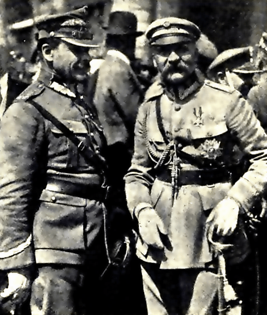 Józef Piłsudski i Józef Haller w czasie przeglądu wojsk powracających ze zwycięskiej operacji bitwy warszawskiej