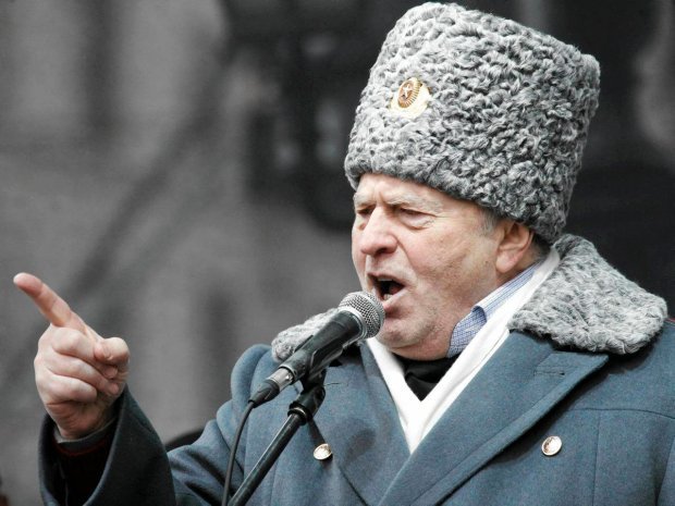Zhirinovsky, leader of the Liberal Democratic Party of Russia (LDPR), delivers a speech during a rally on the Defender of the Fatherland Day in Moscow