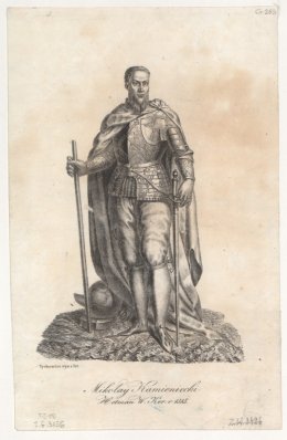 jeden z dowódców wojsk Unii pod Łopusznem Mikołaj Kamieniecki, rycina Teofila Żychowicza z 1841 r., Polona, CC-BY-NC.
