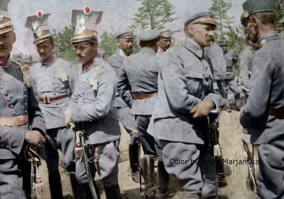 Józef Piłsudski rozmawia z płk. Zygmuntem Zielińskim, Jeziorna - Sitowicze, sierpień 1916