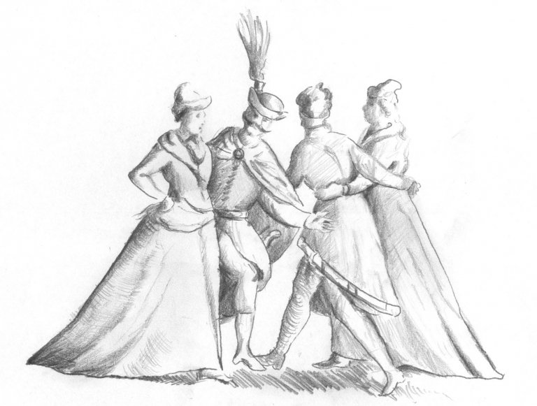 Tańce pod Smoleńskiem w 1611 roku - przerys wg fotografii zaginionej ryciny Tomasza Dolabelli