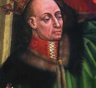 Portret Władysława Jagiełły, fragment gotyckiego ołtarza z Katedry Wawelskiej, ok. 1475–1480